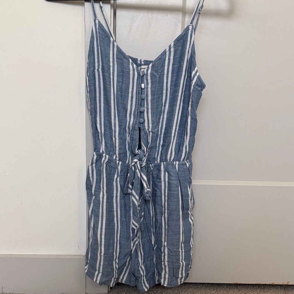 Blue and White Striped Romper